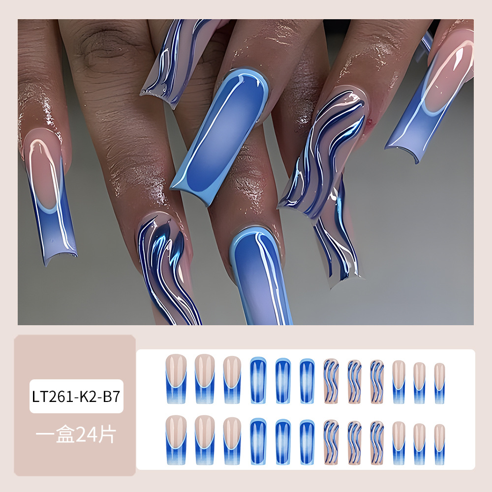 Pipa de agua larga tridimensional 3D, piezas de uñas para uñas, uñas a rayas, parches para uñas, uñas calientes transfronterizas