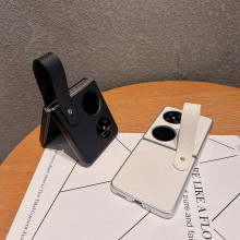 适用华为pocket2手机壳金属漆荔枝纹腕带小米mixflip折叠防摔保护