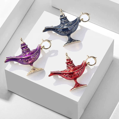 Blue Hao European and American fashion new Aladdin lamp enamel drop oil alloy brooch three-color optional accessories