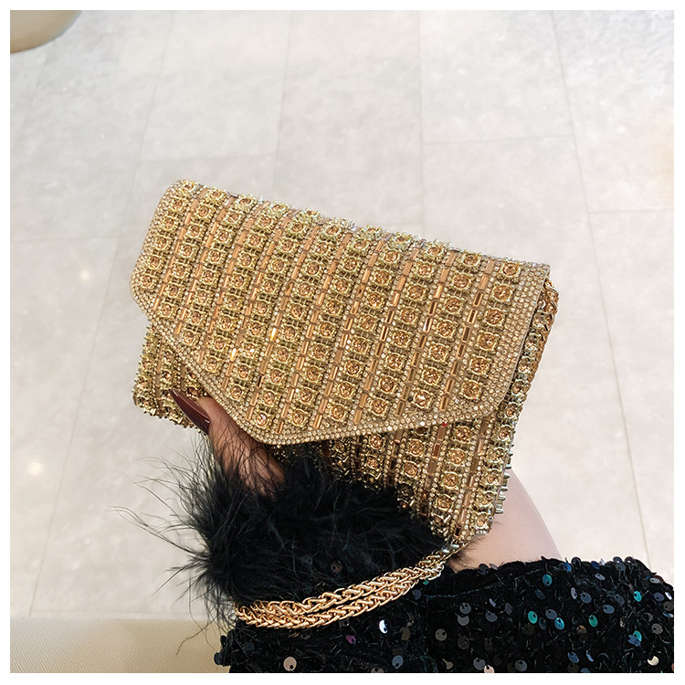 Cross-border bag bestsellers: Women's bag, chain, super shiny diamond-encrusted small square bag, crossbody bag, fashionable and versatile, socialite dinner bag undefined