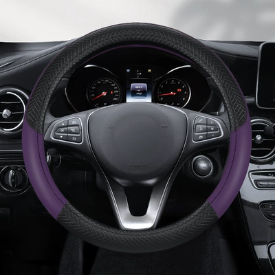 handle cover cross-border, Steering wheel cover - embossing-black-and-purple-round-38cm