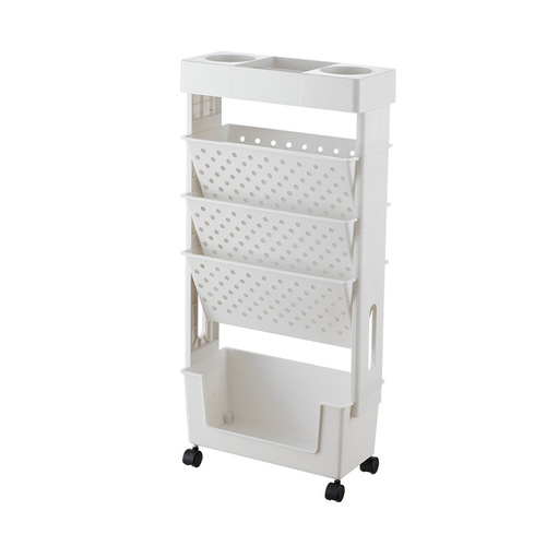 Small bookshelf beside the desk, simple slit trolley with wheels for book storage, movable floor-to-ceiling storage rack