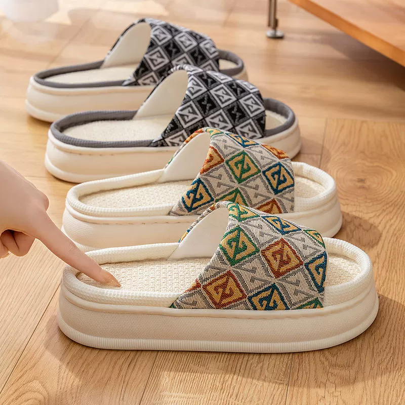 Льняные тапочки с толстой подошвы женские весной и осенью летом в помещении