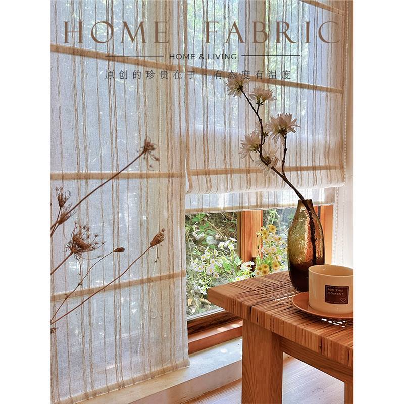 Zen-Style Japanese Vintage Linen Texture Roman Blinds for Dining Room, Japanese Wabi-Sabi Study Room Adjustable Roller Blinds Curtains