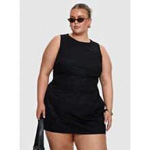 X 12402 Sleeves Solid Color Mini Dress ��ɫ�̿��B��ȹ