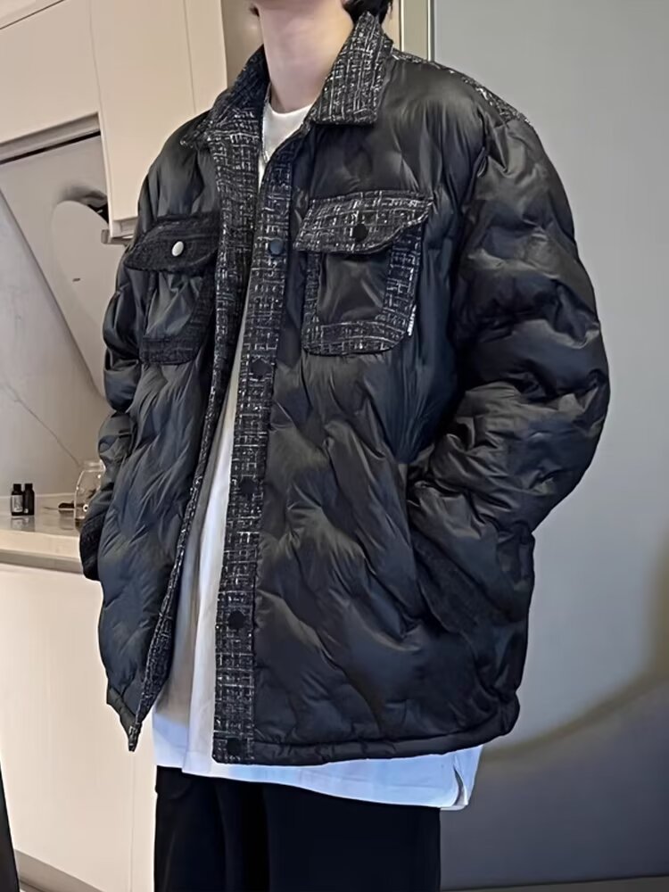 Estilo coreano solapa otoño e invierno abrigo nuevo estilo a cuadros estilo Chanel abrigo de pan de los hombres de moda casual engrosada abrigo cálido