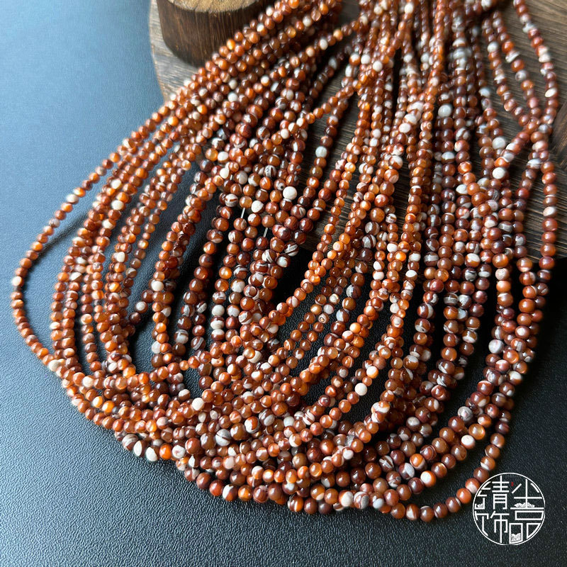 Natural red-brown horseshoe snail shell 3-4mm round beads, loose beads, spacer beads, DIY coffee-colored necklace jewelry materials and accessories