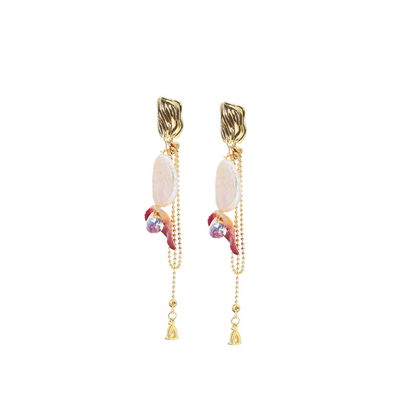 Aretes de perlas naturales aguas frescas barrocas pendientes s925 agujas de plata retro bordas largas joyas de orejas chapadas en oro 18k