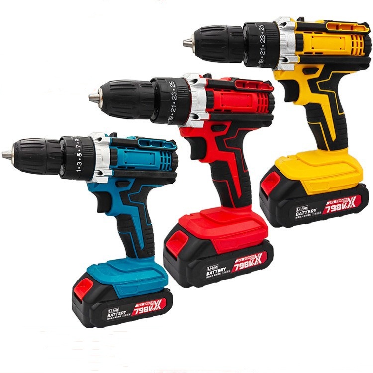 Fábrica sin escobillas transfronterizas 21V comercio exterior multifuncional taladro de litio conjunto de taladro de mano recargable taladro de impacto doméstico