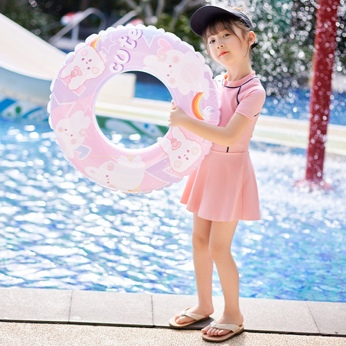 Children's swimming ring for beginners, thickened anti-rollover auxiliary swimming equipment, cute baby inflatable toys wholesale