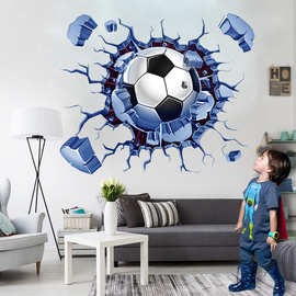 外贸3D破墙足球贴纸世界杯体育竞技运动男孩卧室自粘PVC装饰贴画
