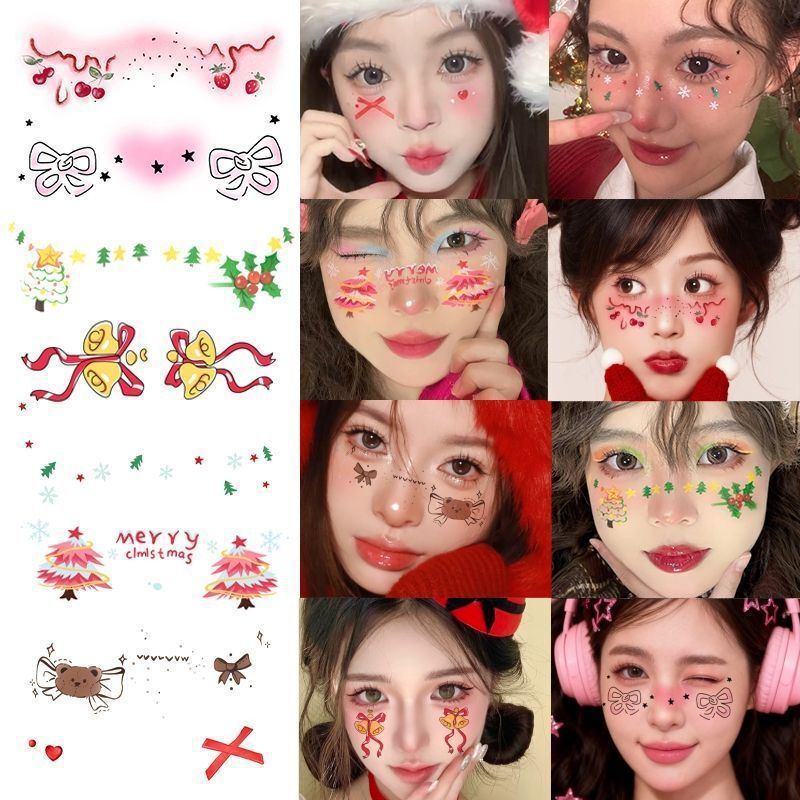 Christmas Bow Blush Makeup Face Tattoo Stickers with a Sense of Atmosphere for Cos Party Photos, Sweet and Long-Lasting