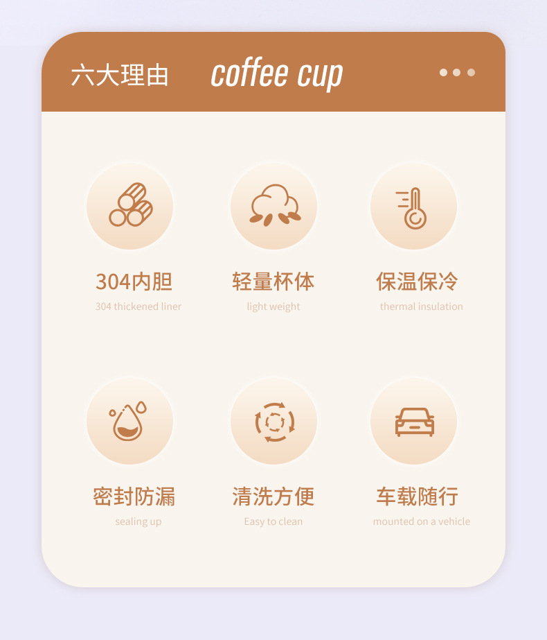 跨境二代304不锈钢咖啡保温杯高颜值便携 随行杯子简约车载咖啡杯详情3