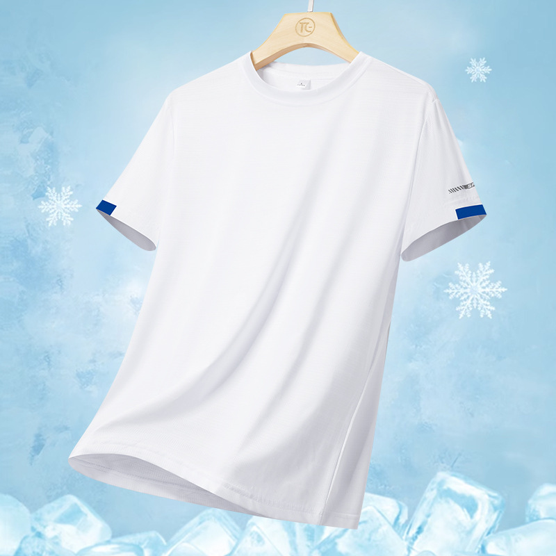 Cross-Border Wholesale Tiktok Live-Stream Hot-Selling Ice Silk T-Shirt for Men, New Quick-Dry Breathable Loose-Fit Round-Neck Casual Short-Sleeve