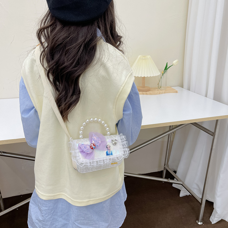 Bolsos para niños nuevos bolsos de perlas princesa niñas lindos bolsos de hombro de encaje arco cambio mochila