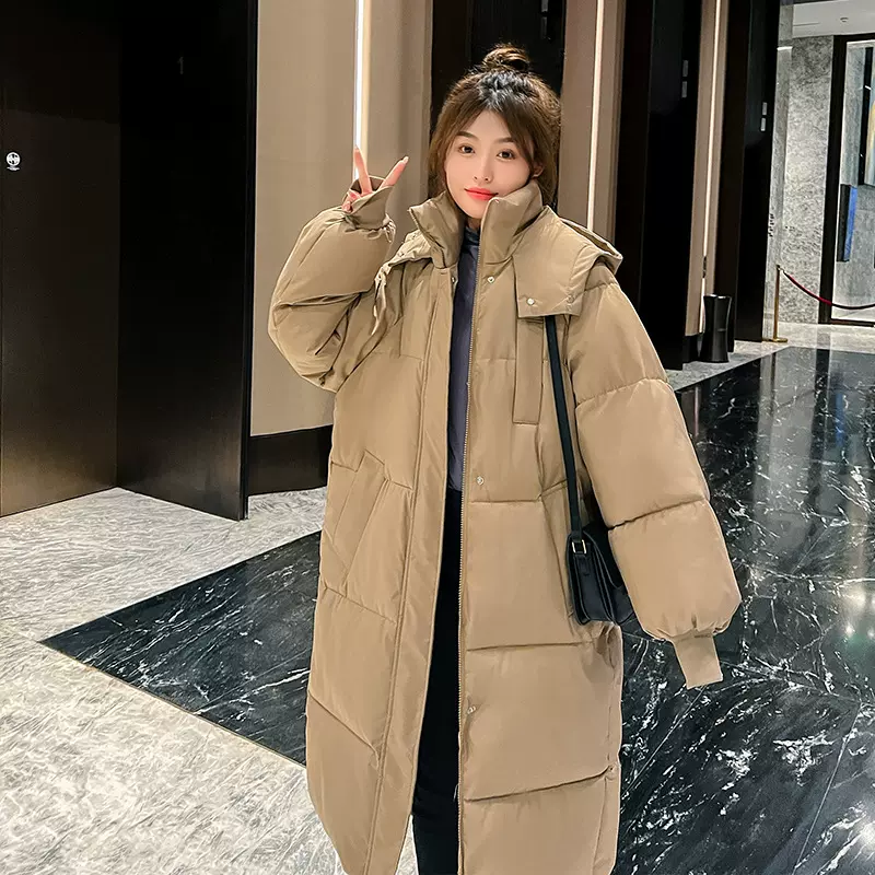过膝棉衣女装2025年潮冬季加厚棉服宽松长款上衣韩版外套加厚保暖