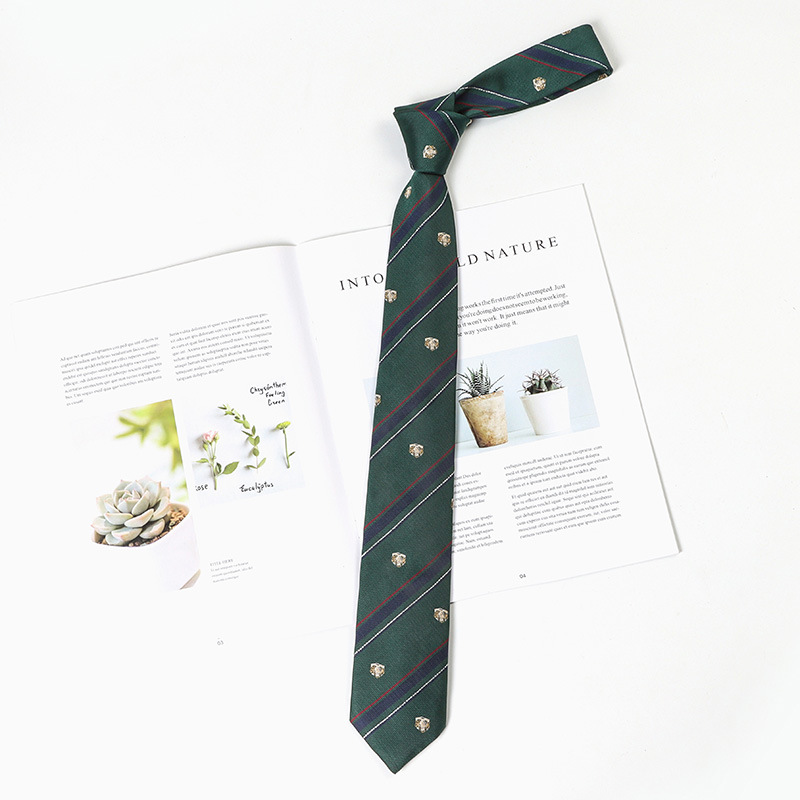 Accessorio per camicia stile college senza cravatta a righe, papillon verde scuro con fiocco e fiore per donna_voghion.com