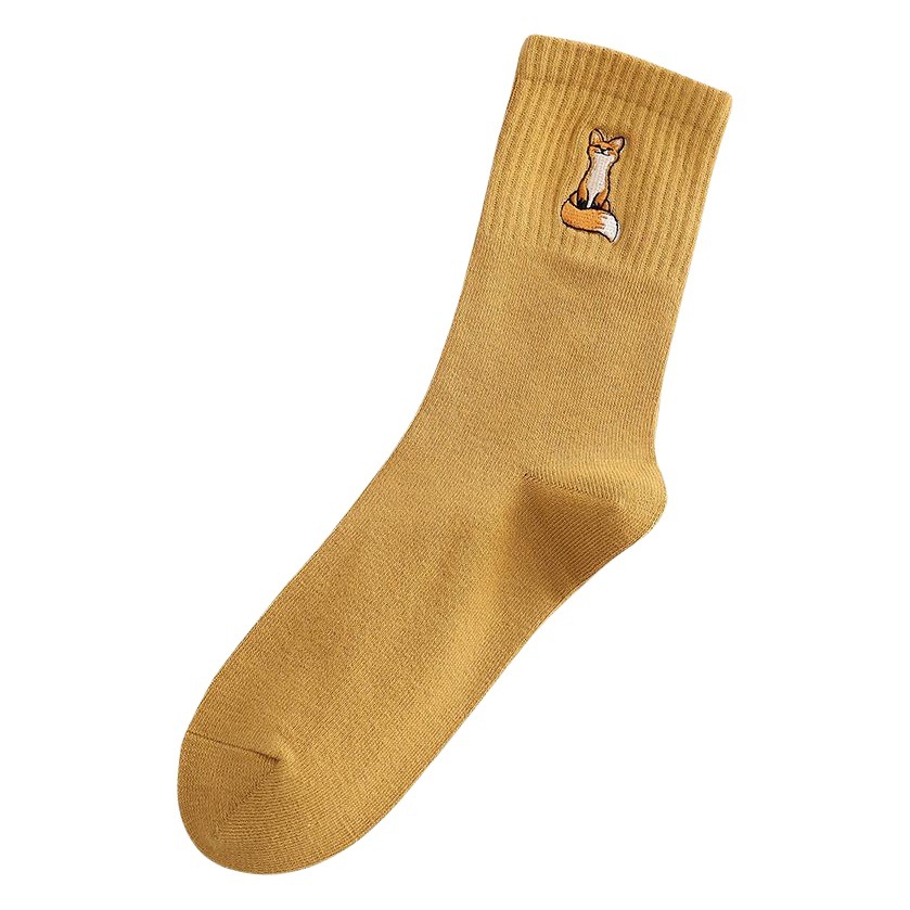 Medias de primavera y otoño calcetines de algodón bordados de zorro de mujer calcetines de mujer delgada transpirable calcetines de longitud media pantorrilla Calcetines de mujer Zhuji al por mayor