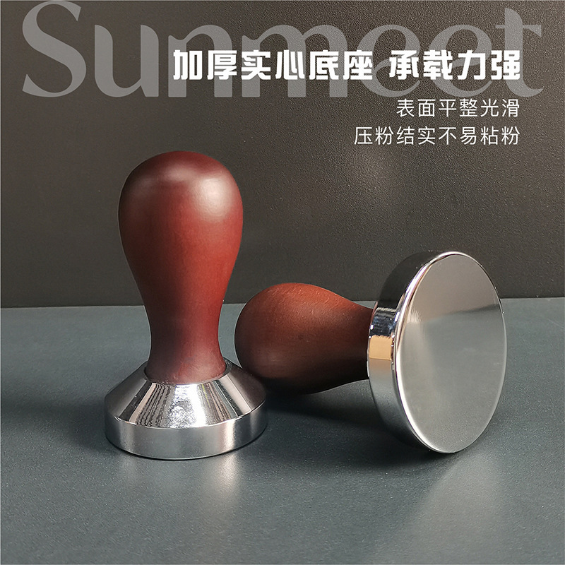 コーヒー圧粉器ステンレス51/53/58フラット布粉圧粉ハンマー木柄ハンドル式コーヒーマシン粉ハンマー|undefined