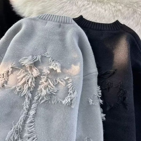 Demi-season retro Japanese knitted sweater with a round collar