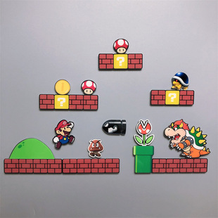 ฿ Magnetic Decorative Mario Wall Decoration Mario Refrigerator Magnet Mario Three-Dimensional Sticker Wholesale