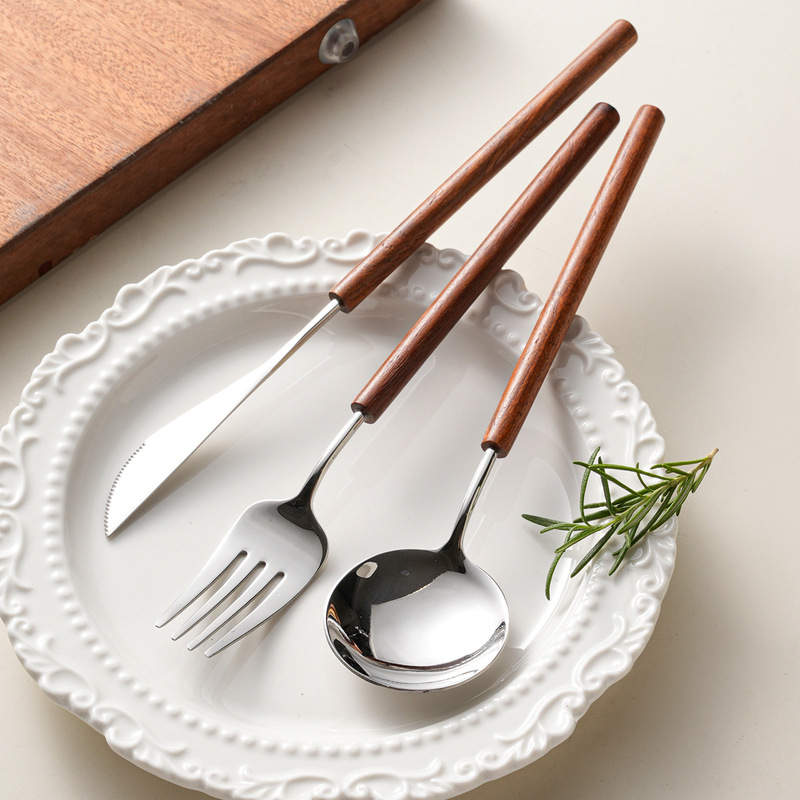 Rosewood Handle Portuguese Knife, Fork, and Spoon 304 Stainless Steel Cutlery Retro Restaurant Steak Knife and Fork Household Dining Spoon Rosewood Handle Portuguese Knife, Fork, and Spoon 304 Stainless Steel Cutlery Retro Restaurant Steak Knife and Fork Household Dining Spoon