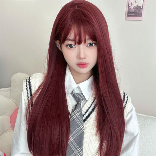 Coney wig female long hair Sea King red Maila red Lolita natural simulation hot girl long straight hair full head cover