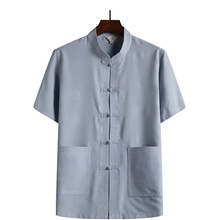 跑量代发唐装男式中老年人中国风手工盘扣爷爷短袖60-70-80岁上衣