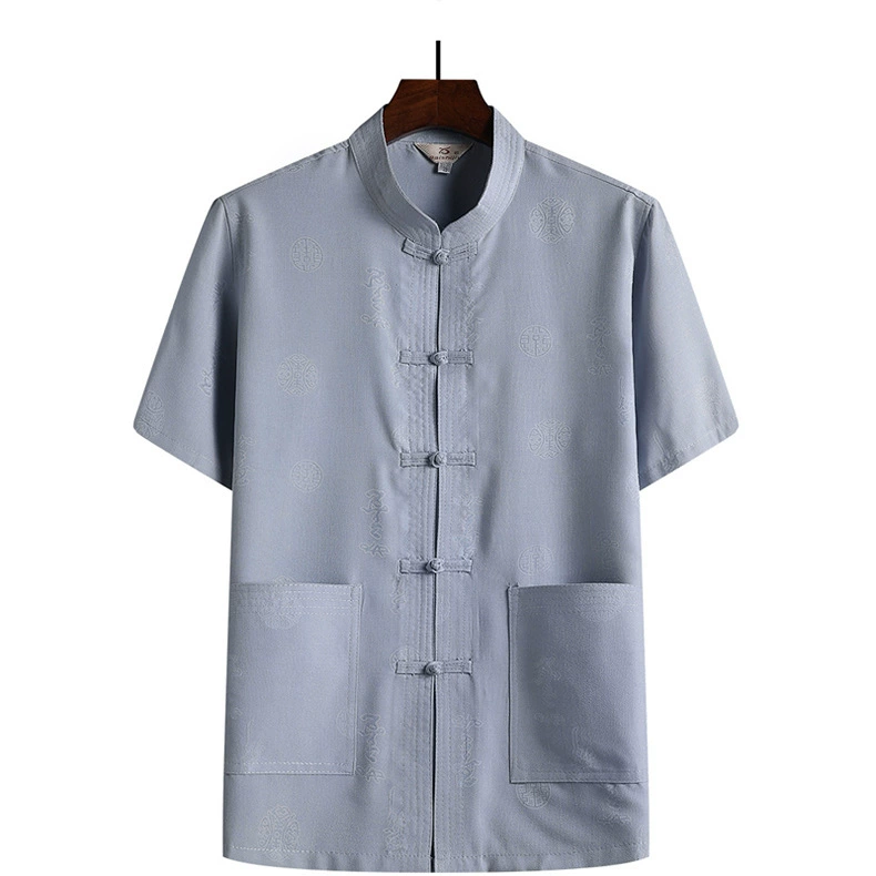 Оптовая продажа мужских костюмов Тан, рубашек в китайском стиле с коротким рукавом на пуговицах ручной работы для мужчин среднего и пожилого возраста (60-70-80 лет).