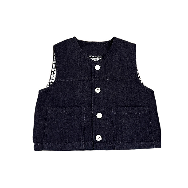 Jeans de primavera coreanos para niños 2026 nuevo chaleco de moda fresco para bebés y niños pequeños doblarse con chaqueta sin mangas