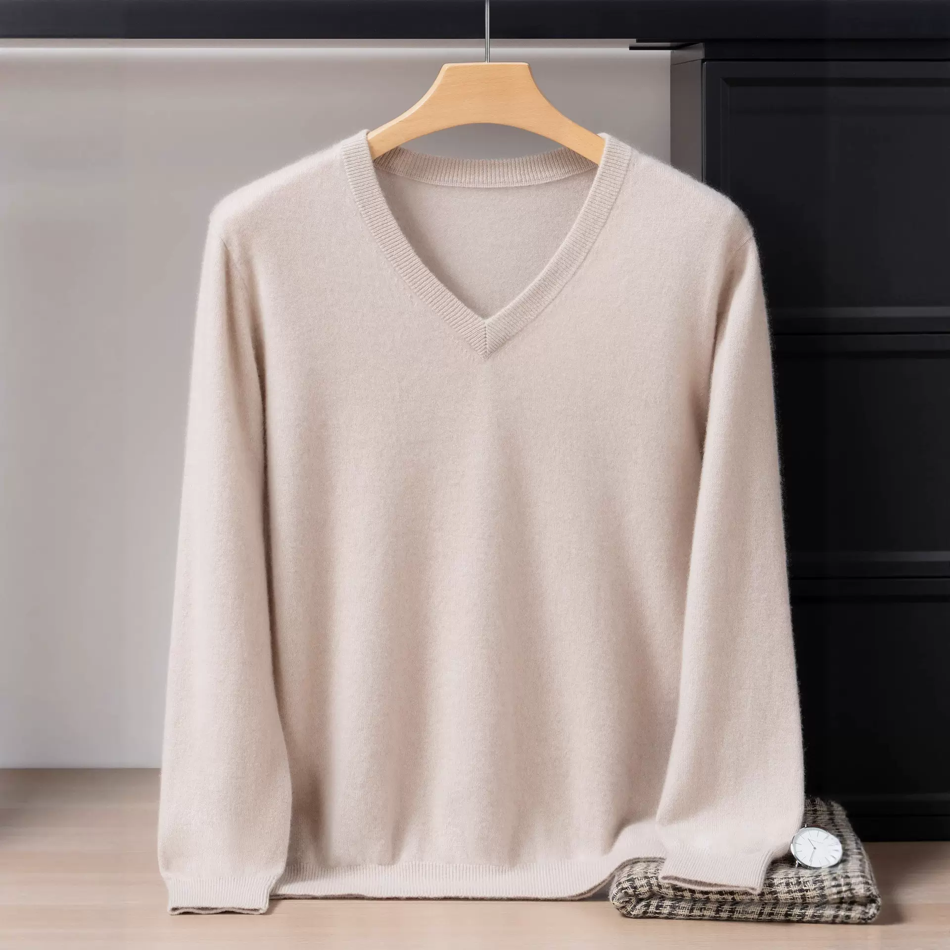 羊绒衫男V领加厚100纯山羊绒毛衣商务休闲套头宽松纯色羊绒打底衫
