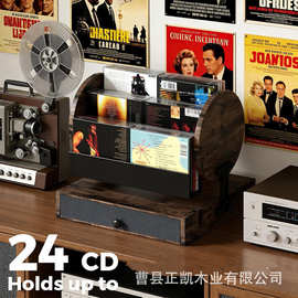 跨境木质唱片收纳架桌面唱片机置物架CD光盘唱片展示架专辑碟片架