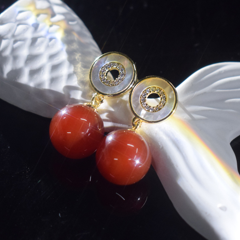 (2개) 하이 퀄리티 라운드 천연 녹색 CHALCEDONY 귀걸이 조커 클래식 녹색 CHALCEDONY 귀걸이 공장 도매 패션 새로운