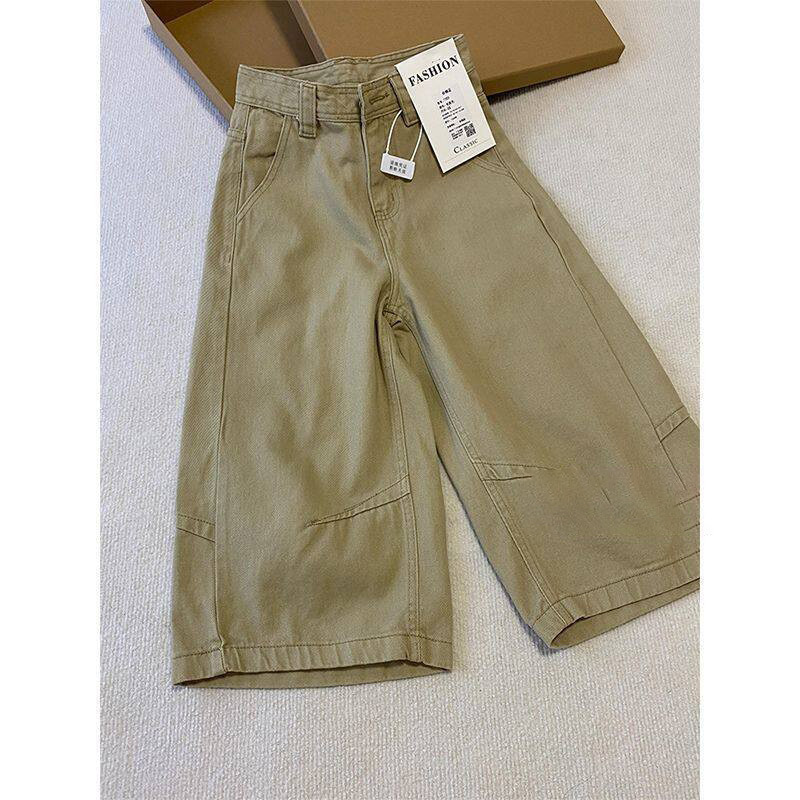 Plus-Size Relaxed and Casual Khaki Workwear Denim Pants for Women, New Summer Style, High-Waisted, Drapey, Slimming, Cropped Length