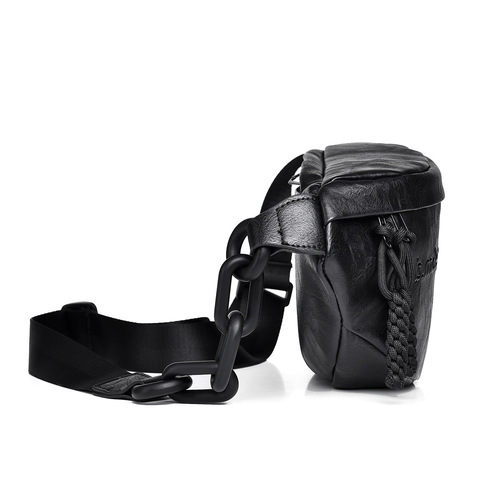 Women's Chest Bag Simple Casual Chain Black PU Small Shoulder Bag Girls Sports Portable Niche Ins Style Crossbody Bag