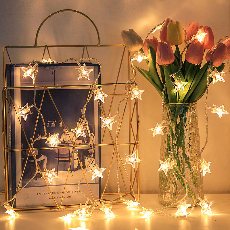 Luces LED de cadena con forma de estrella de cinco puntas, luces para exteriores, tienda de campaña, luces de ambiente, decoración navideña para patio, luces de cadena con forma de estrella