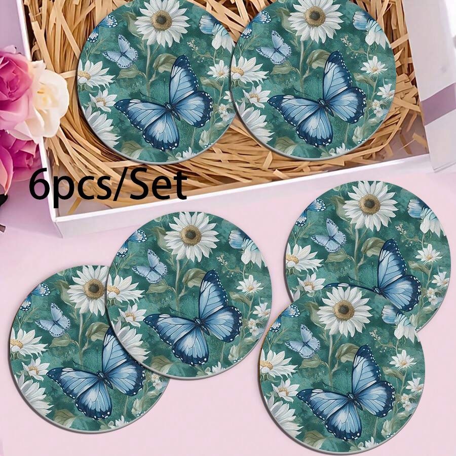Amazon almohadilla de mesa redonda almohadilla de mariposa de flores almohadilla de aislamiento térmico almohadilla de taza de automóvil almohadilla de taza de café almohadilla de taza de té almohadilla de taza de té
