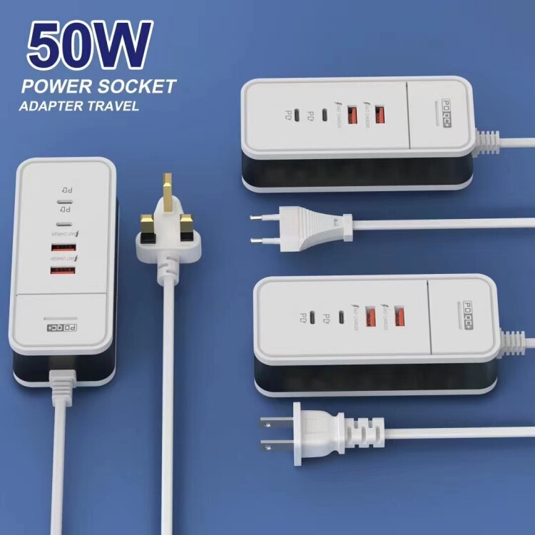 Pd50W Mobile Phone Charging Plug Dual USB + Dual Typec Multi-Port Fast Charging Charger European and American Four-In-One Plug Pd50W Mobile Phone Charging Plug Dual USB + Dual Typec Multi-Port Fast Charging Charger European and American Four-In-One Plug