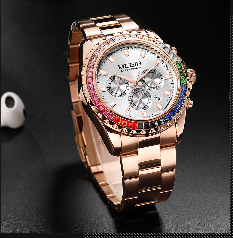 Orologio al quarzo da uomo con strass e lunetta arcobaleno_voghion.com