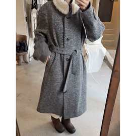 3T 2025冬季新款韩国设计师ve*so毛领羊毛长款毛呢大衣外套