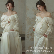 新款影楼孕妇装拍照服装新中式温柔气质白色连衣裙氛围感写真摄影