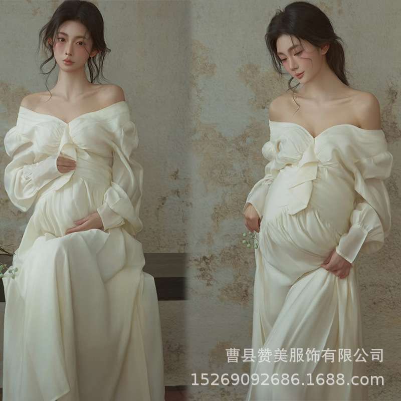 New Photo Studio Maternity Wear Photo Clothing New Chinese Style Gentle Elegant White Dress Atmosphere Photo Photography