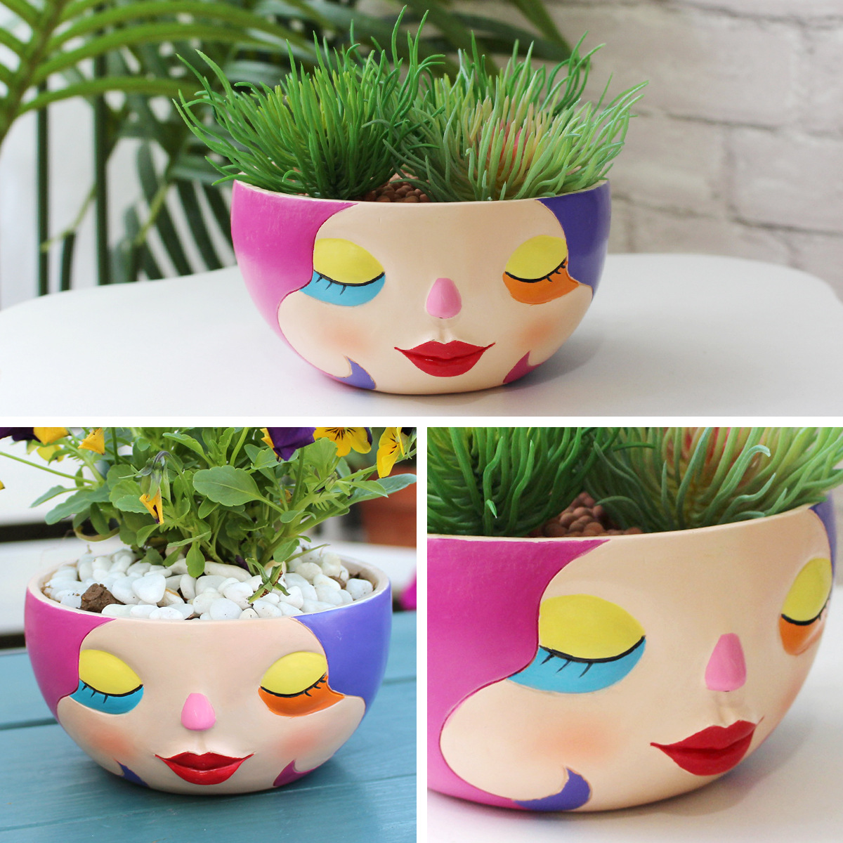  explosive cute dopamine resin fleshy small flowerpot creative home decoration color face fleshy flowerpot