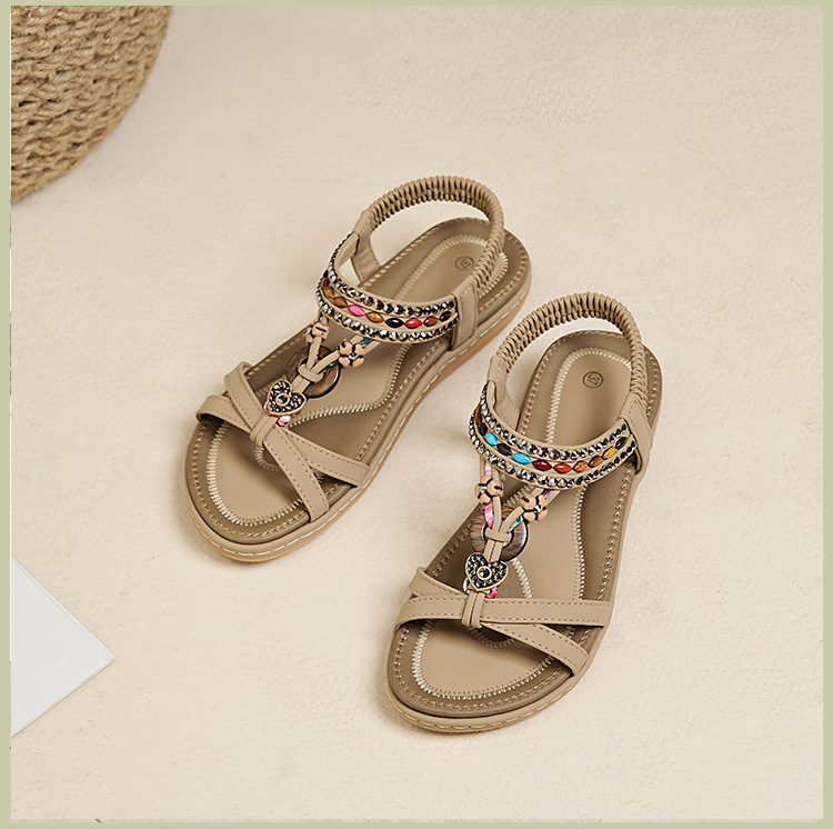 ielts run new summer 2025 spring and summer rhinestone casual seaside beach flat sandals women's comfortable all-matching 676- undefined