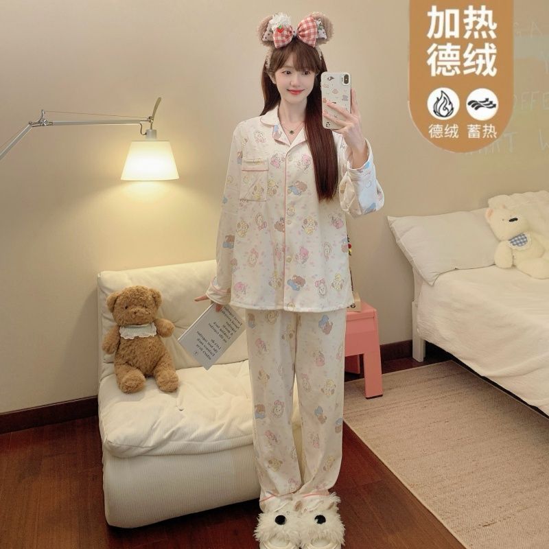 Al por mayor transfronterizo explosión de invierno de ternilla pijama caliente de manga larga de mujeres cardigans con la solapa ropa de hogar gruesa ropa exterior