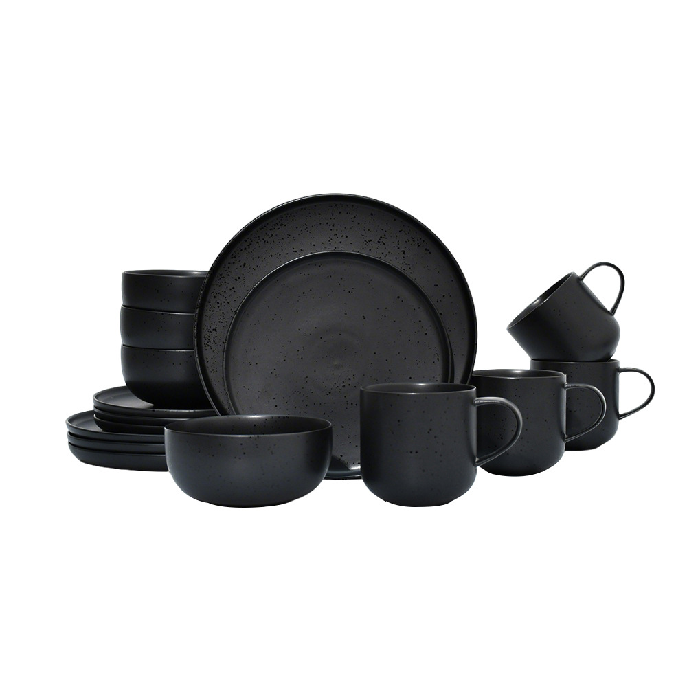 Juego de vajilla Juego de vajilla de cerámica Juego de vajilla negra de 16 piezas