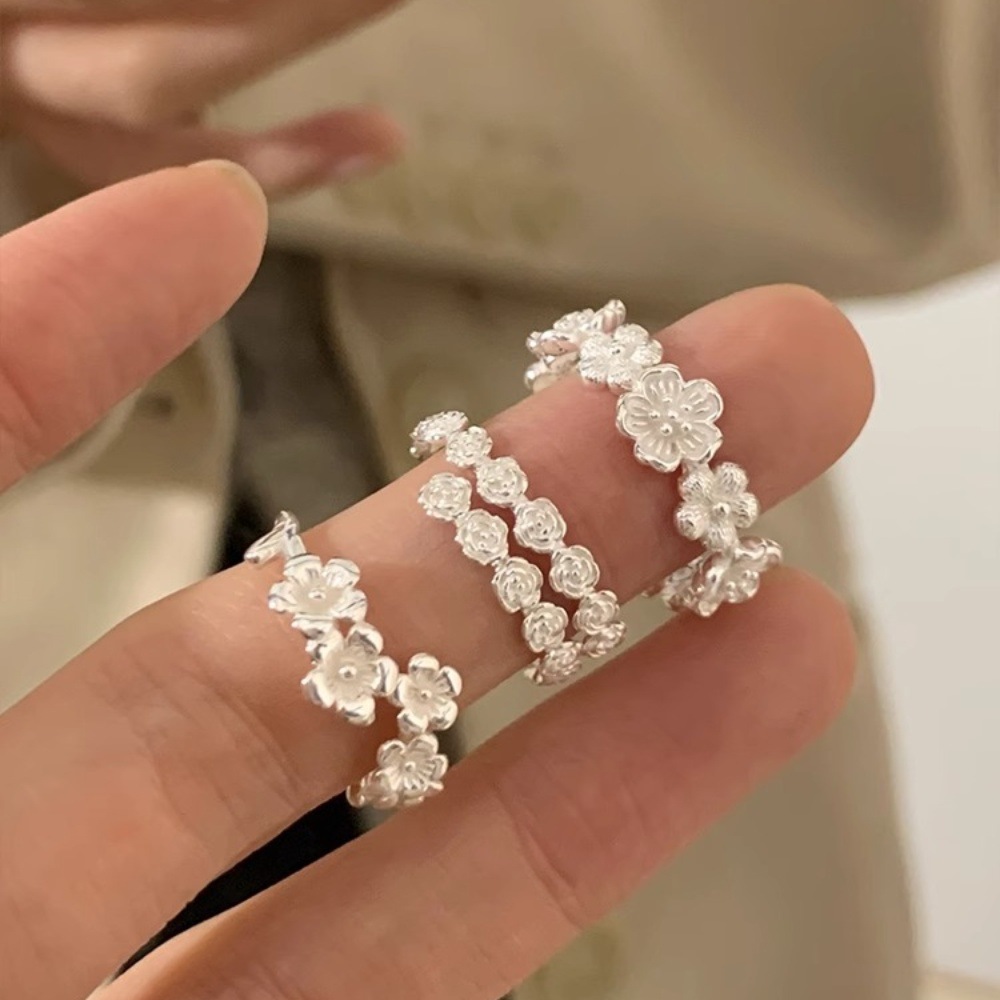 花朵戒指女小眾簡約高級時尚氣質韓系食指戒春夏指環銀戒指潮