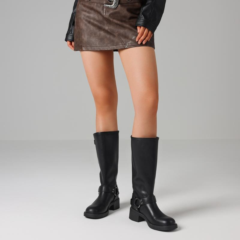 Women's Boots Women's Knee High Boots Square Toe Slip on Wide Tube Riding Boots