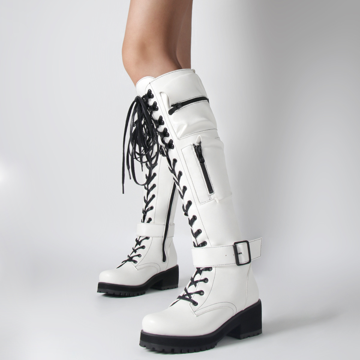 Women's Shoes fashionable low heeled mid tube boots with side zipper bags large size long boots_voghion.com