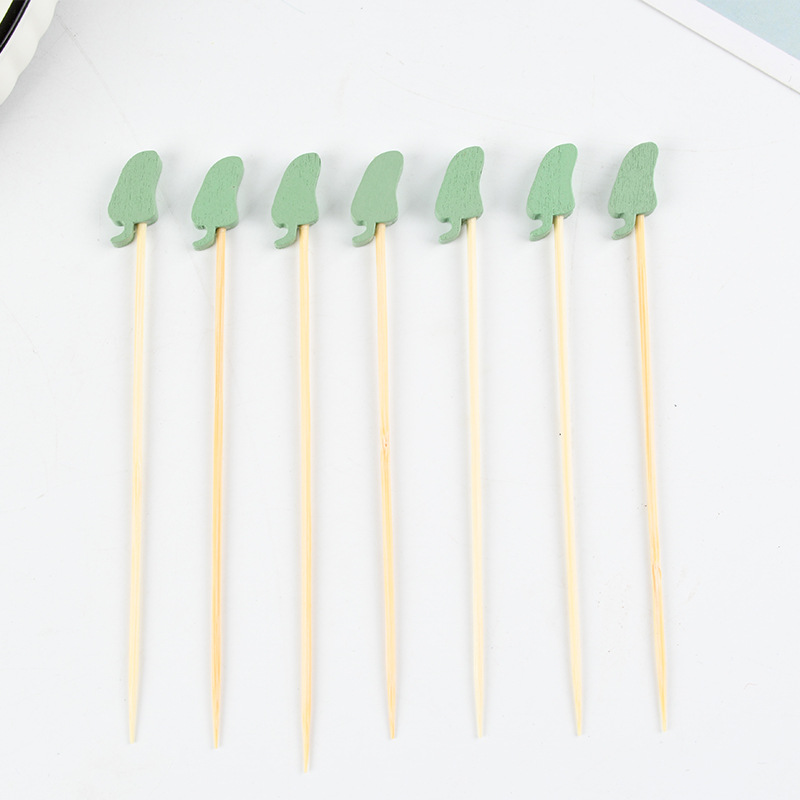 Mayorista verde forma de fruta stick desechable stick de fruta torta hormigón horquilla sándwich stick en stock